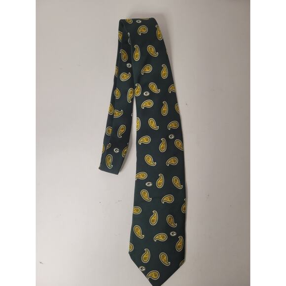 Green Bay Packers NFL Men's Tie green and gold paisley pattern - Picture 1 of 5
